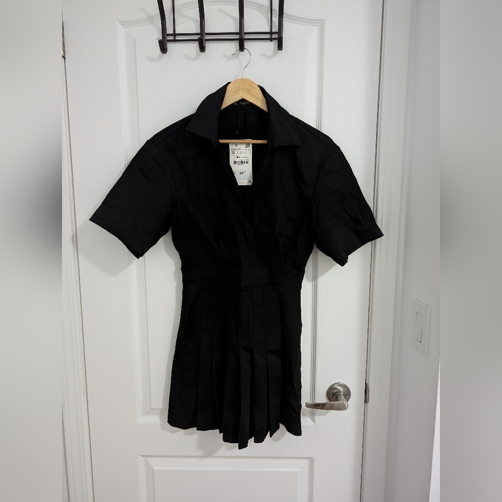 NWT Zara Collared Wrap Mini Dress W/ Pleated Skirt - Size Small